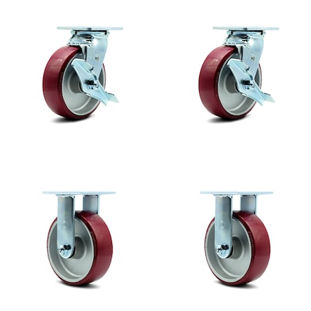 Service Caster 6 Inch Poly on Aluminum Caster Set with Ball Bearings 2 Brakes 2 Rigid SCC SCC-30CS620-PAB-TLB-2-R620-2
